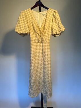 Kensie Beige and Cream Gingham Midi Dress size 8